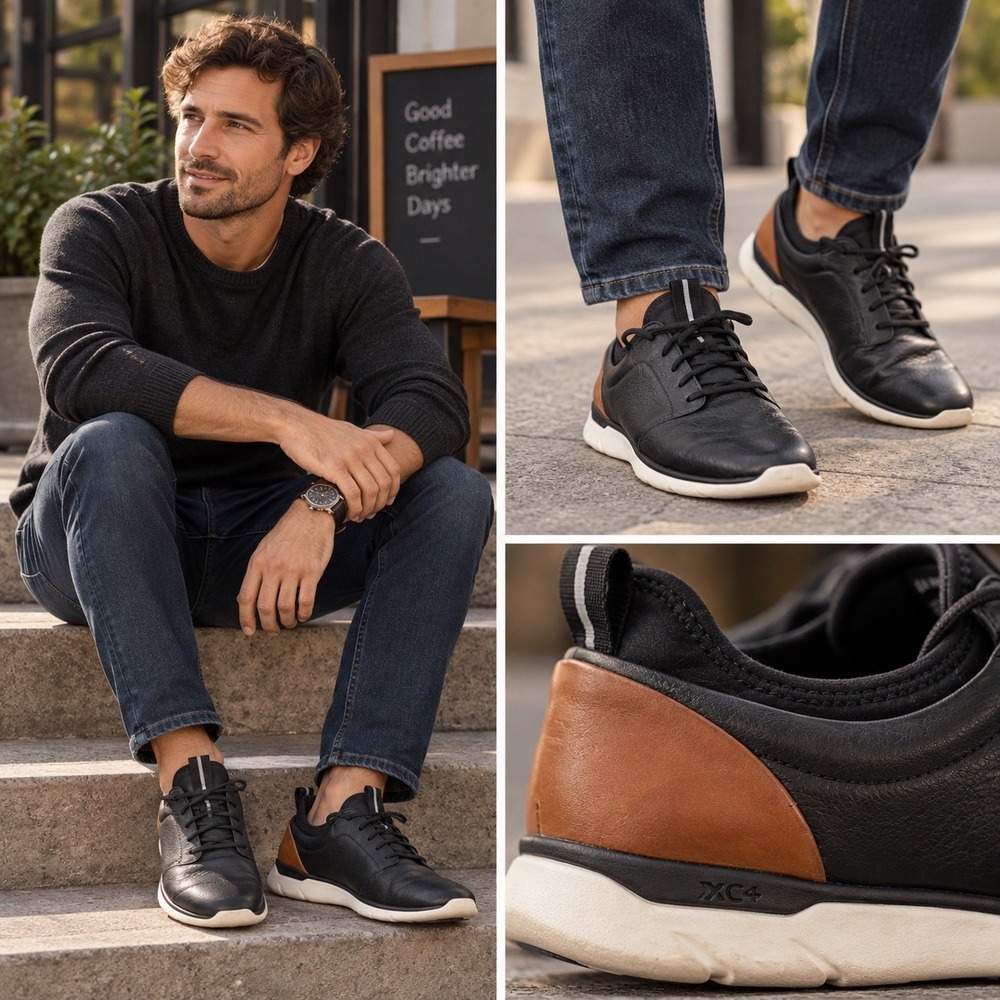 Johnston & Murphy XC4 Prentiss Mens Black Leather Waterproof Sneakers Shoes